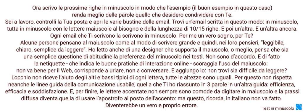 La netiquette suggerisce testi in minuscolo - Guida Pratica di Netiquette